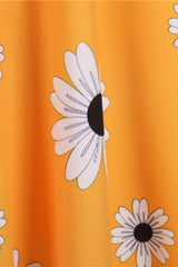 Ärmelloses bedrucktes gelbes Kleid aus den 1950er Jahren