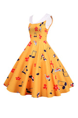 Bedrucktes ärmelloses gelbes Vintage-Kleid