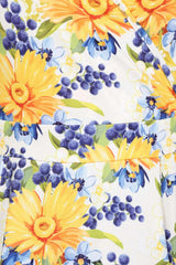 Gelbes Vintage-Kleid mit V-Ausschnitt und kurzen Ärmeln
