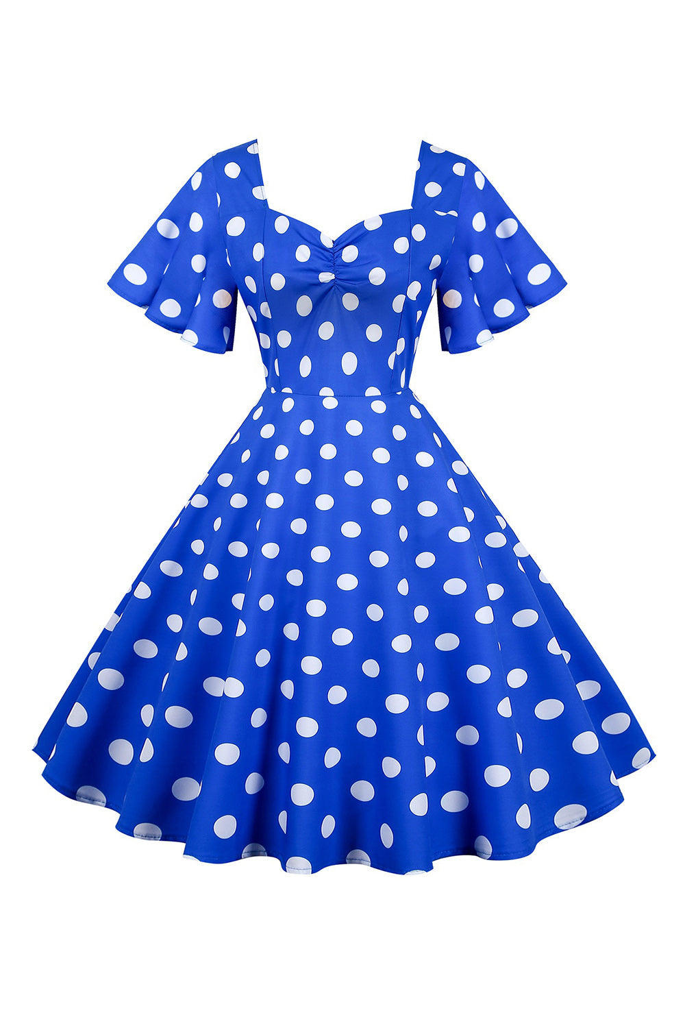 Polka Dots Weißes Vintage-Kleid mit kurzen Ärmeln