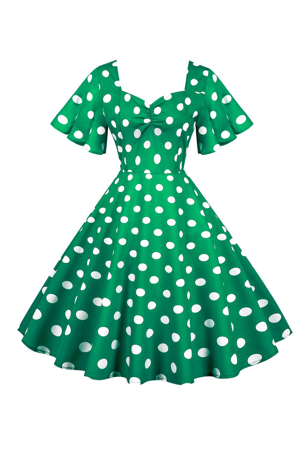 Polka Dots Weißes Vintage-Kleid mit kurzen Ärmeln