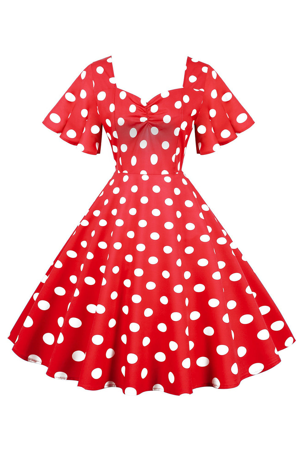 Polka Dots Weißes Vintage-Kleid mit kurzen Ärmeln