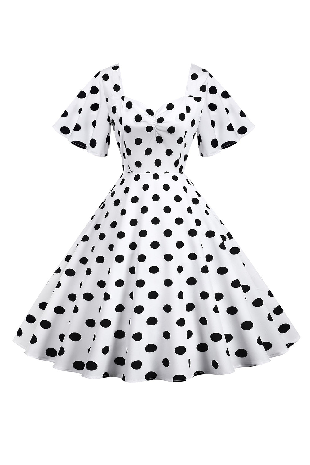 Polka Dots Weißes Vintage-Kleid mit kurzen Ärmeln