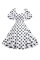 Polka Dots Weißes Vintage-Kleid mit kurzen Ärmeln