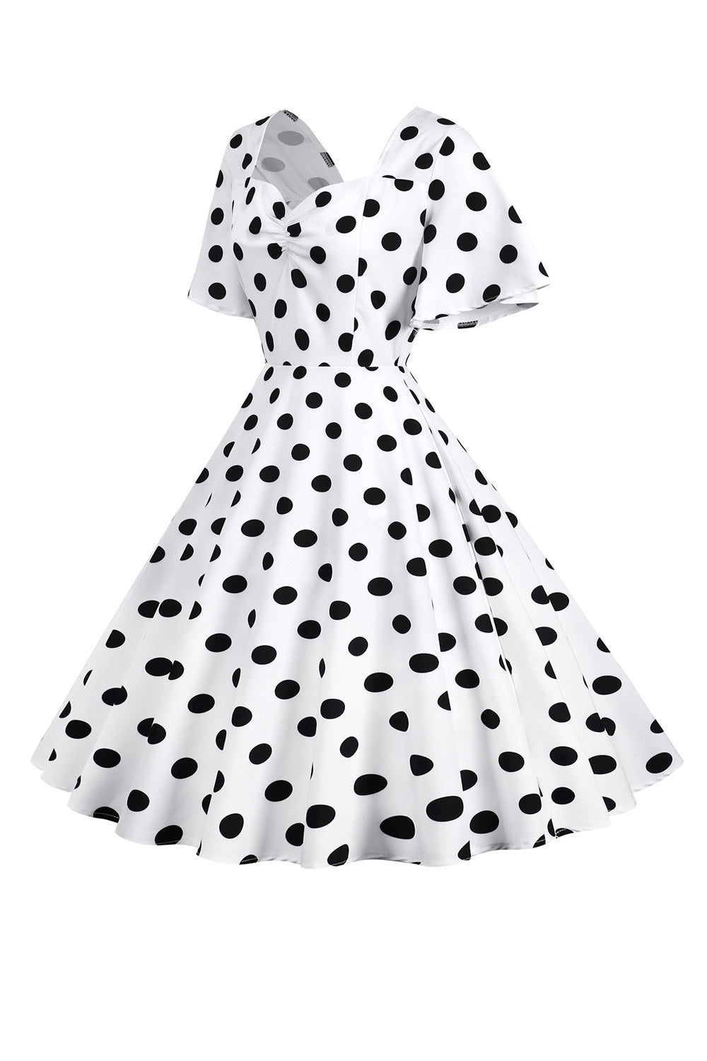 Polka Dots Weißes Vintage-Kleid mit kurzen Ärmeln