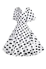 Polka Dots Weißes Vintage-Kleid mit kurzen Ärmeln
