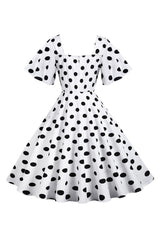 Polka Dots Weißes Vintage-Kleid mit kurzen Ärmeln