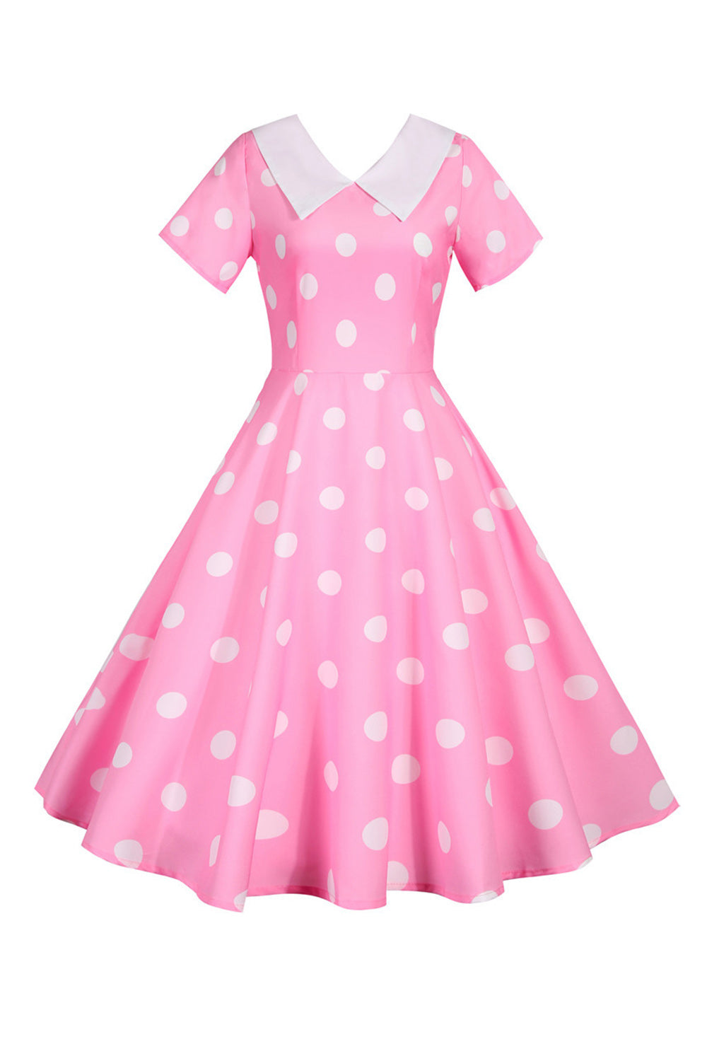 Polka Dots Rosa Vintage-Kleid mit kurzen Ärmeln