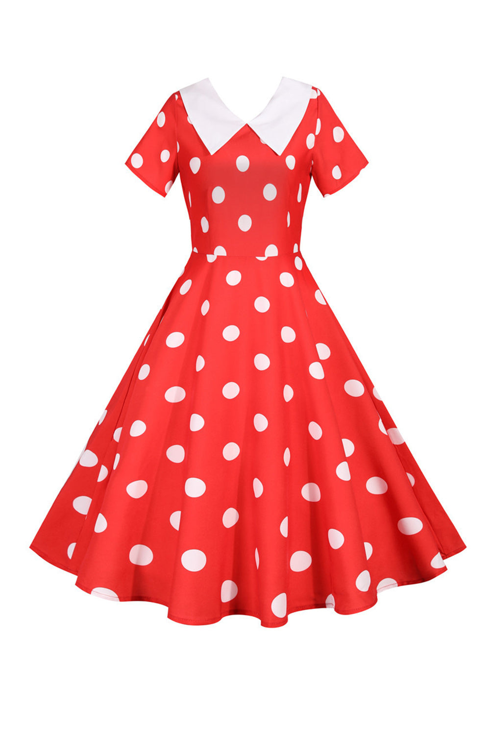 Polka Dots Rosa Vintage-Kleid mit kurzen Ärmeln