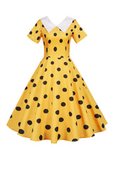 Polka Dots Rosa Vintage-Kleid mit kurzen Ärmeln