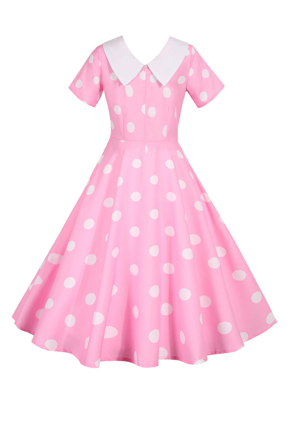 Polka Dots Rosa Vintage-Kleid mit kurzen Ärmeln