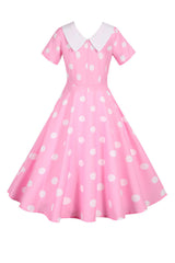Polka Dots Rosa Vintage-Kleid mit kurzen Ärmeln