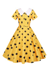 Polka Dots Rosa Vintage-Kleid mit kurzen Ärmeln