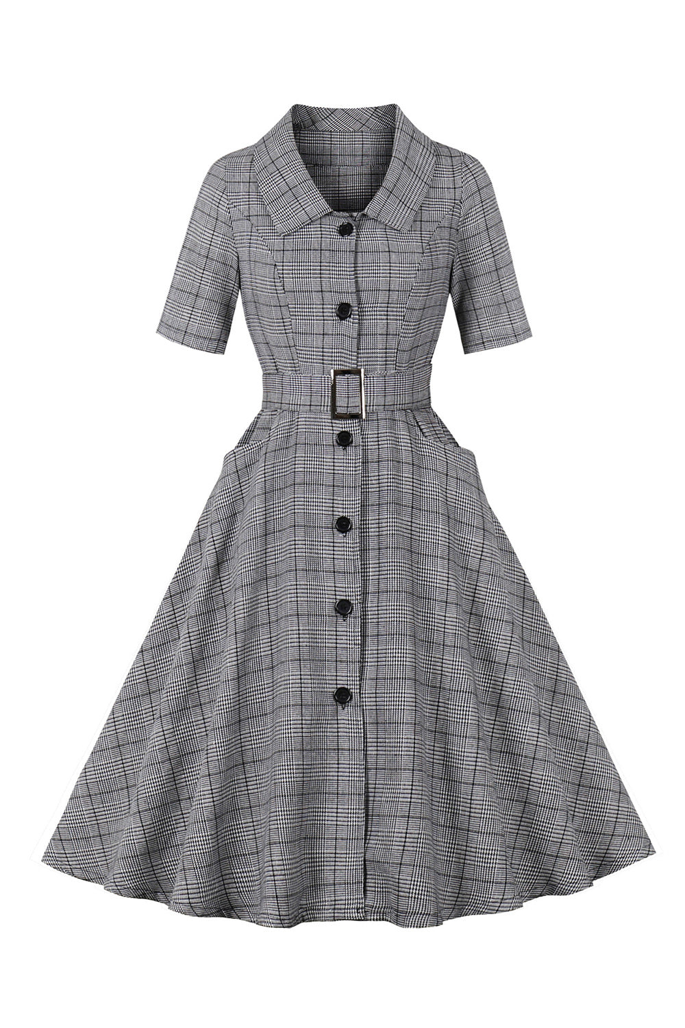 A-Linie 3/4 Ärmel Graues 1950er Jahre Kleid mit Taschen