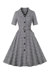 A-Linie 3/4 Ärmel Graues 1950er Jahre Kleid mit Taschen