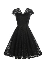 V-Ausschnitt Schwarzes Spitzenkleid im Hepburn-Stil der 1950er Jahre