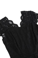 V-Ausschnitt Schwarzes Spitzenkleid im Hepburn-Stil der 1950er Jahre