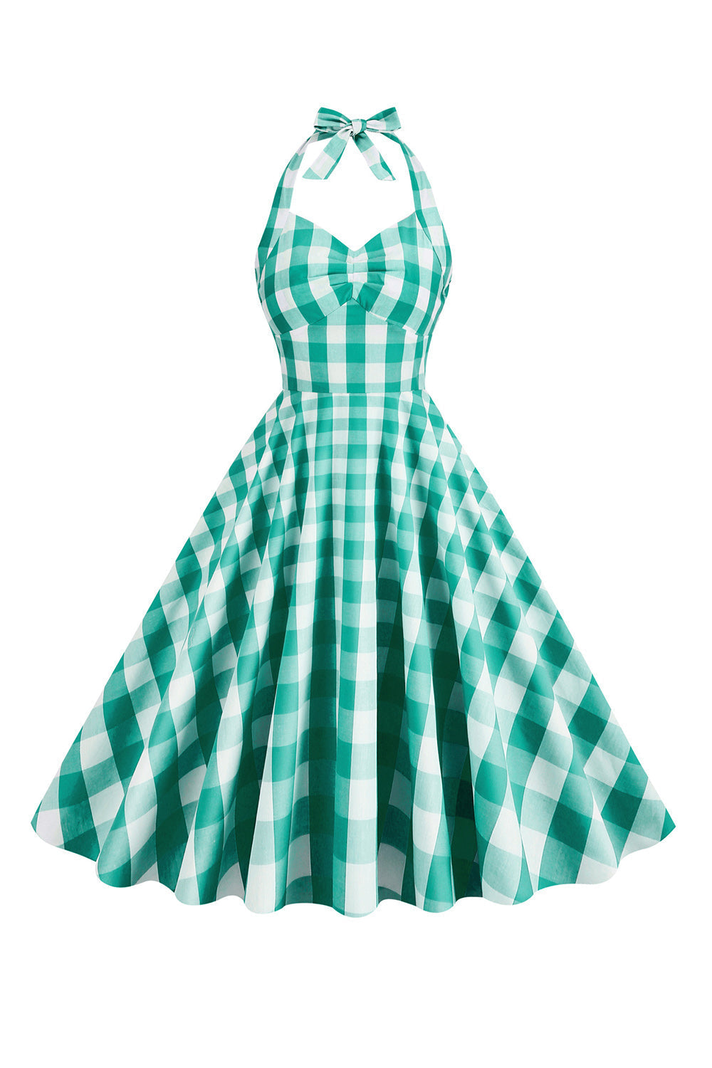 Neckholder Kariertes Vintage-Kleid mit Schleife