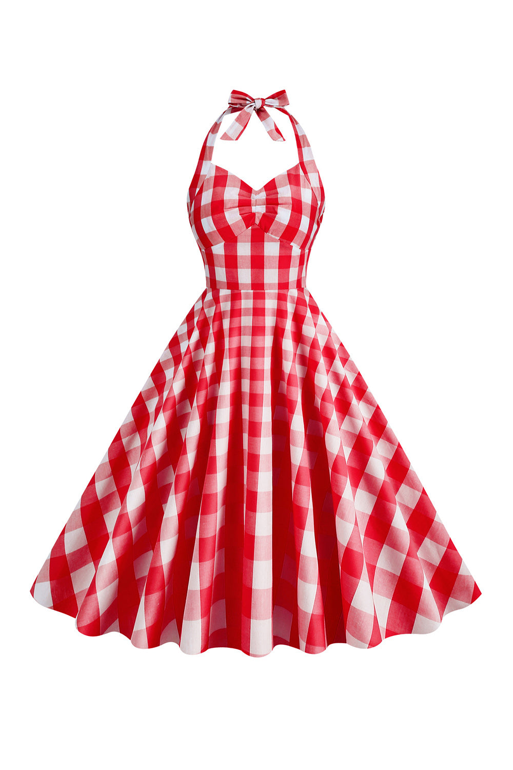 Neckholder Kariertes Vintage-Kleid mit Schleife