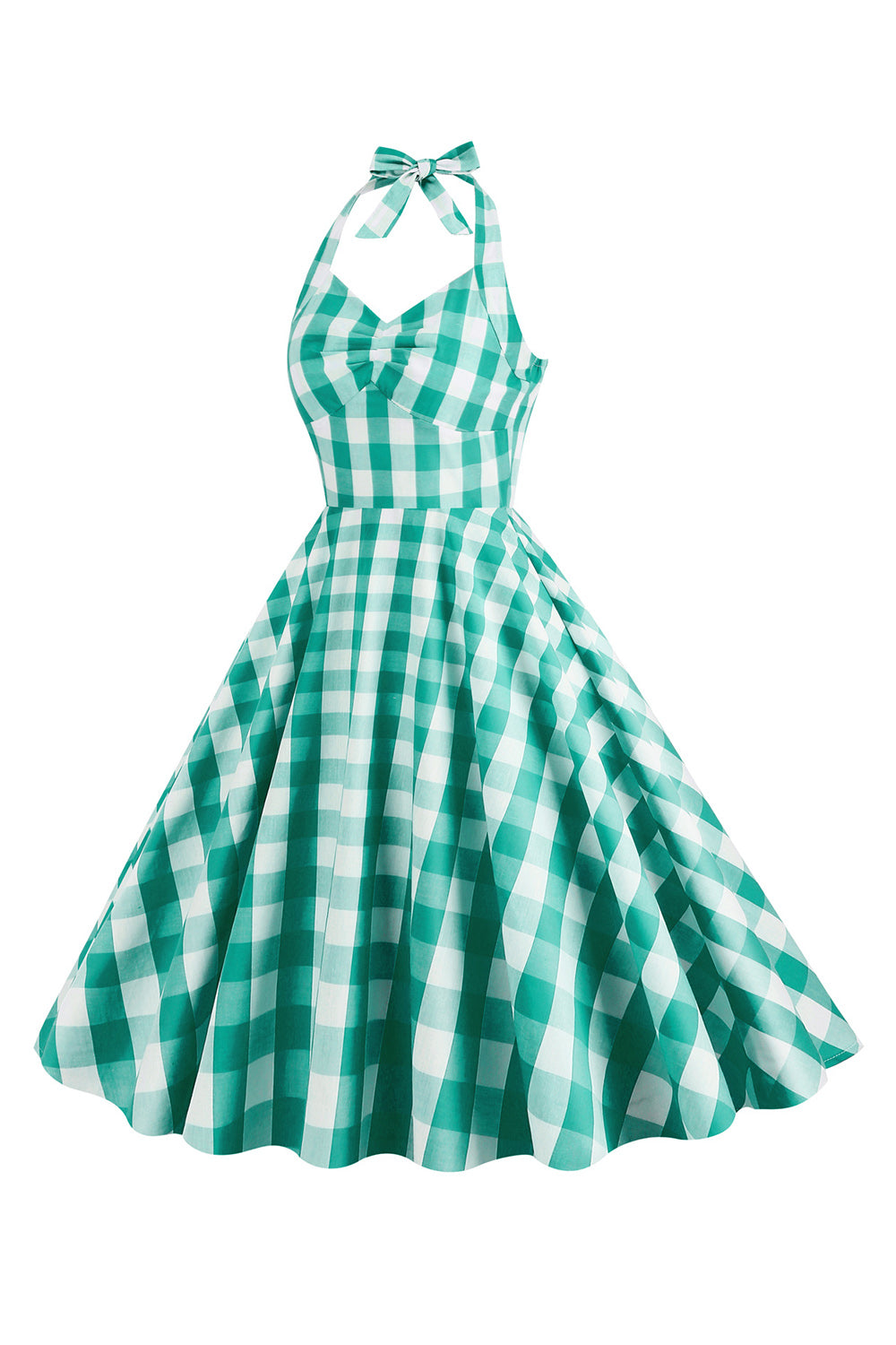 Neckholder Kariertes Vintage-Kleid mit Schleife