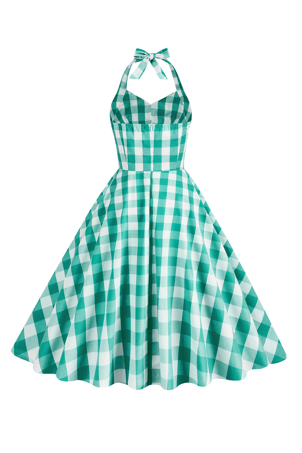 Neckholder Kariertes Vintage-Kleid mit Schleife