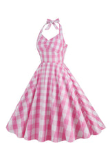 Neckholder Kariertes Vintage-Kleid mit Schleife