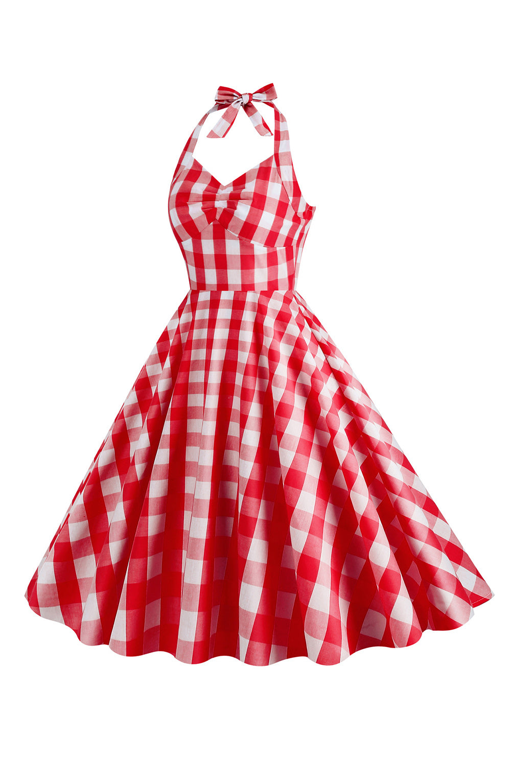Neckholder Kariertes Vintage-Kleid mit Schleife