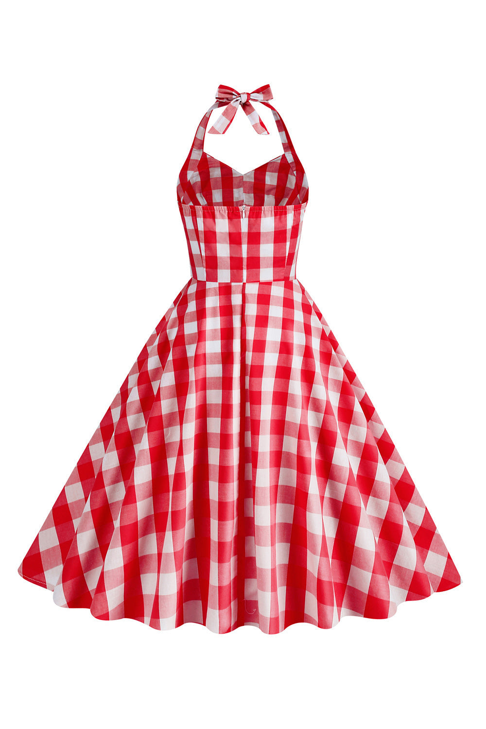 Neckholder Kariertes Vintage-Kleid mit Schleife