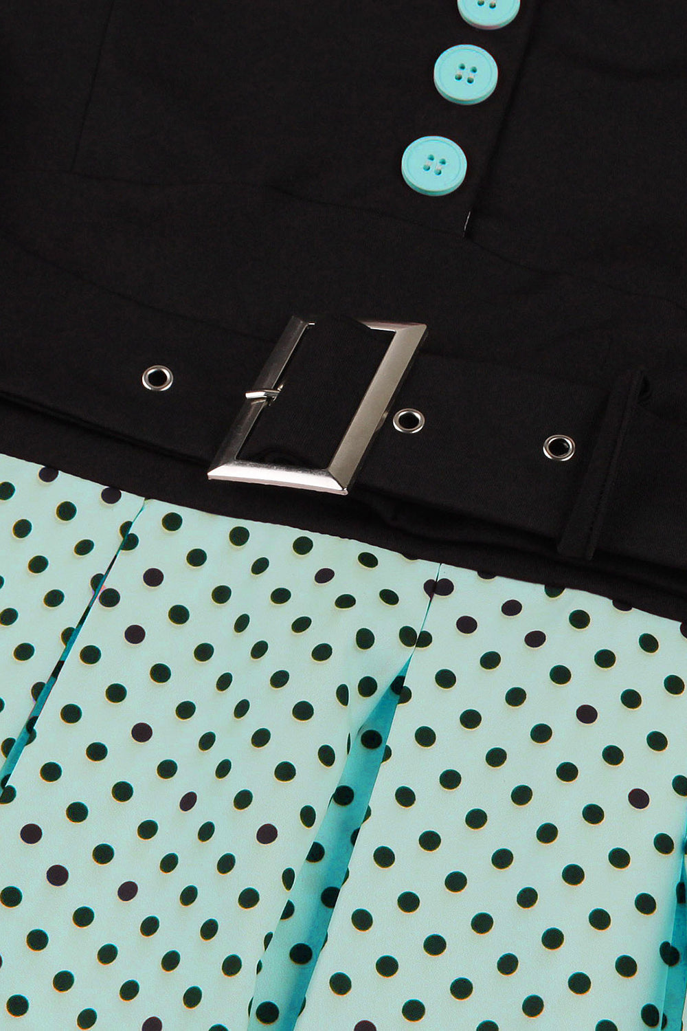 Grünes kurzärmeliges Polka Dots 1950er Jahre Kleid mit Gürtel