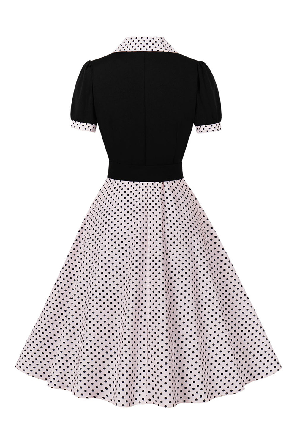 Grünes kurzärmeliges Polka Dots 1950er Jahre Kleid mit Gürtel