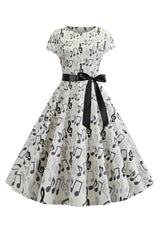 A Linie bedruckte Swing Kleider aus den 1950er Jahren