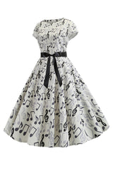 A Linie bedruckte Swing Kleider aus den 1950er Jahren