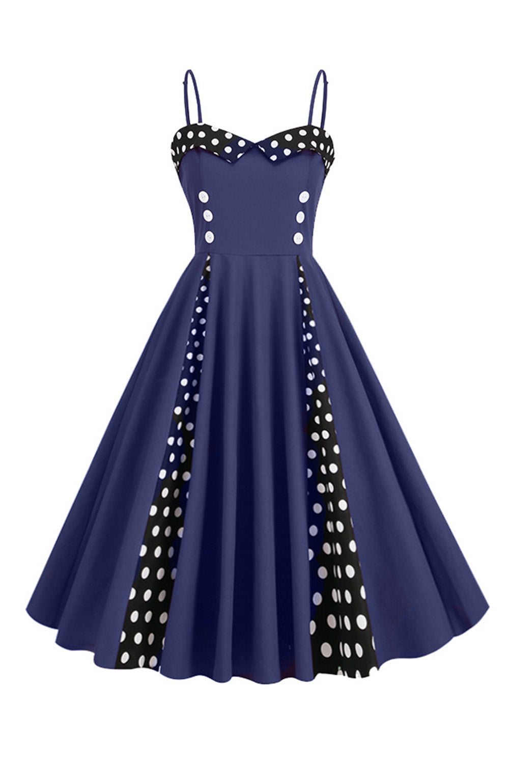 Hellblaues Polka Dots Spaghettiträger 1950er Jahre Kleid