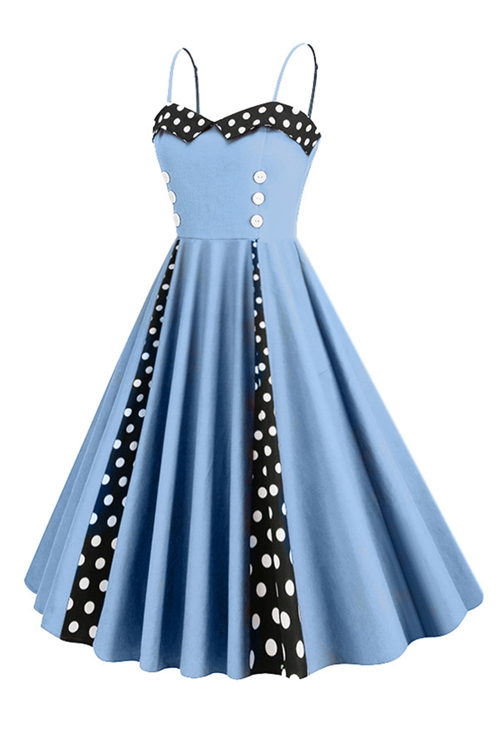 Hellblaues Polka Dots Spaghettiträger 1950er Jahre Kleid