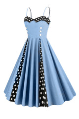 Hellblaues Polka Dots Spaghettiträger 1950er Jahre Kleid