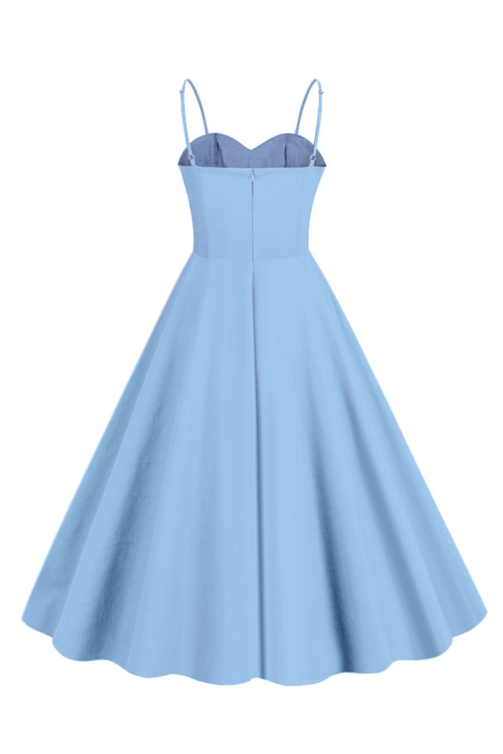 Hellblaues Polka Dots Spaghettiträger 1950er Jahre Kleid