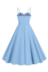 Hellblaues Polka Dots Spaghettiträger 1950er Jahre Kleid