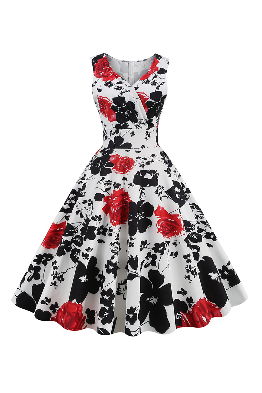 Weißes ärmelloses Vintage Kleid mit Blumendruck