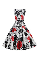 Weißes ärmelloses Vintage Kleid mit Blumendruck