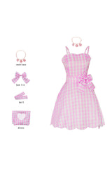 Rosa kariertes Vintage-Kleid aus den 1950er Jahren