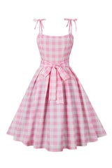 Rosa kariertes Pin Up Vintage Kleid aus den 1950er Jahren
