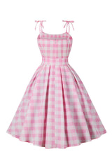 Rosa kariertes Pin Up Vintage Kleid aus den 1950er Jahren