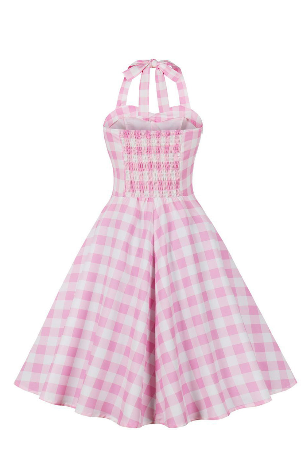 A Linie Neckholder Rosa Kariertes Kleid aus den 1950er Jahren