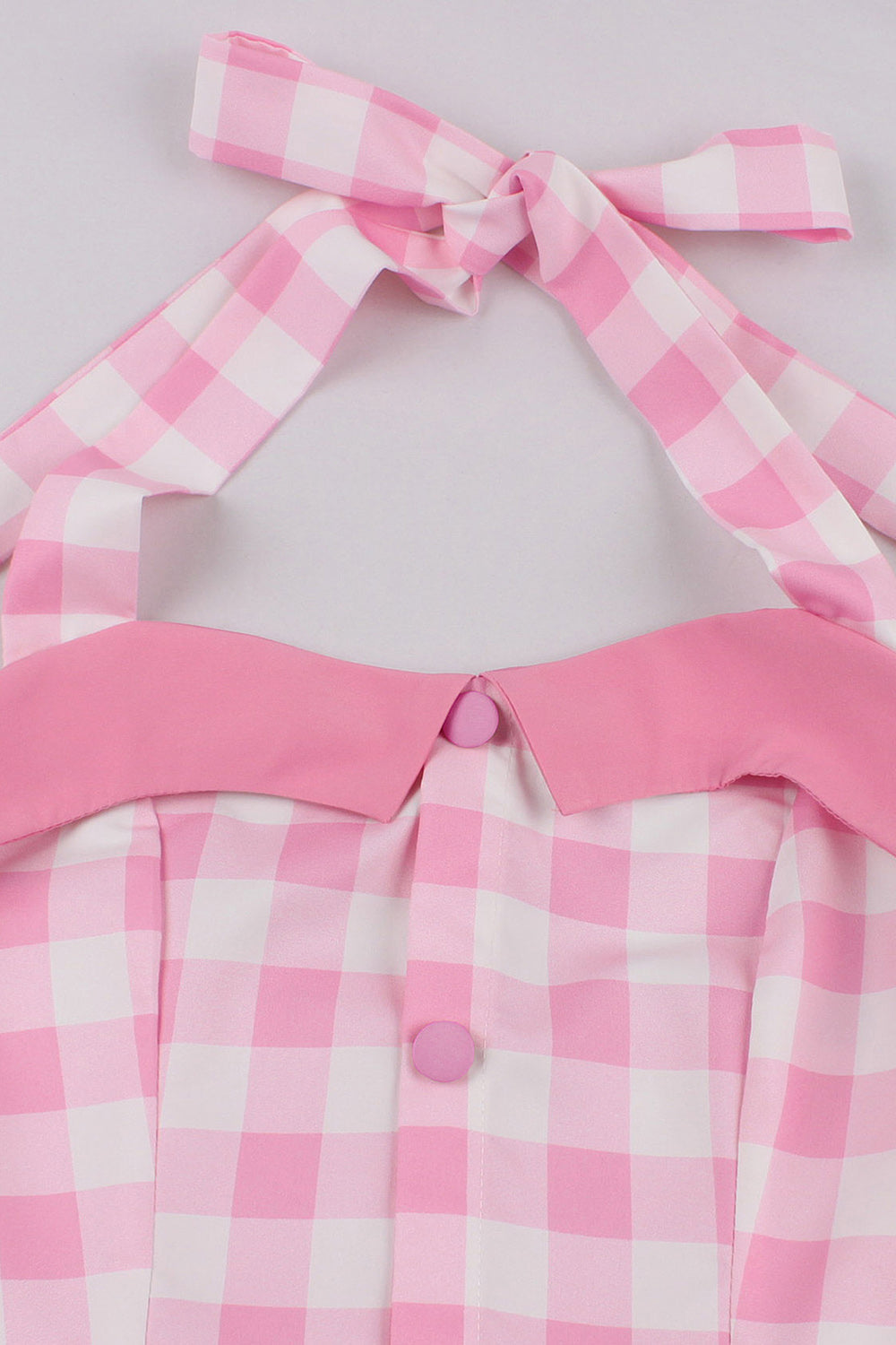 A Linie Neckholder Rosa Kariertes Kleid aus den 1950er Jahren