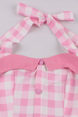 A Linie Neckholder Rosa Kariertes Kleid aus den 1950er Jahren