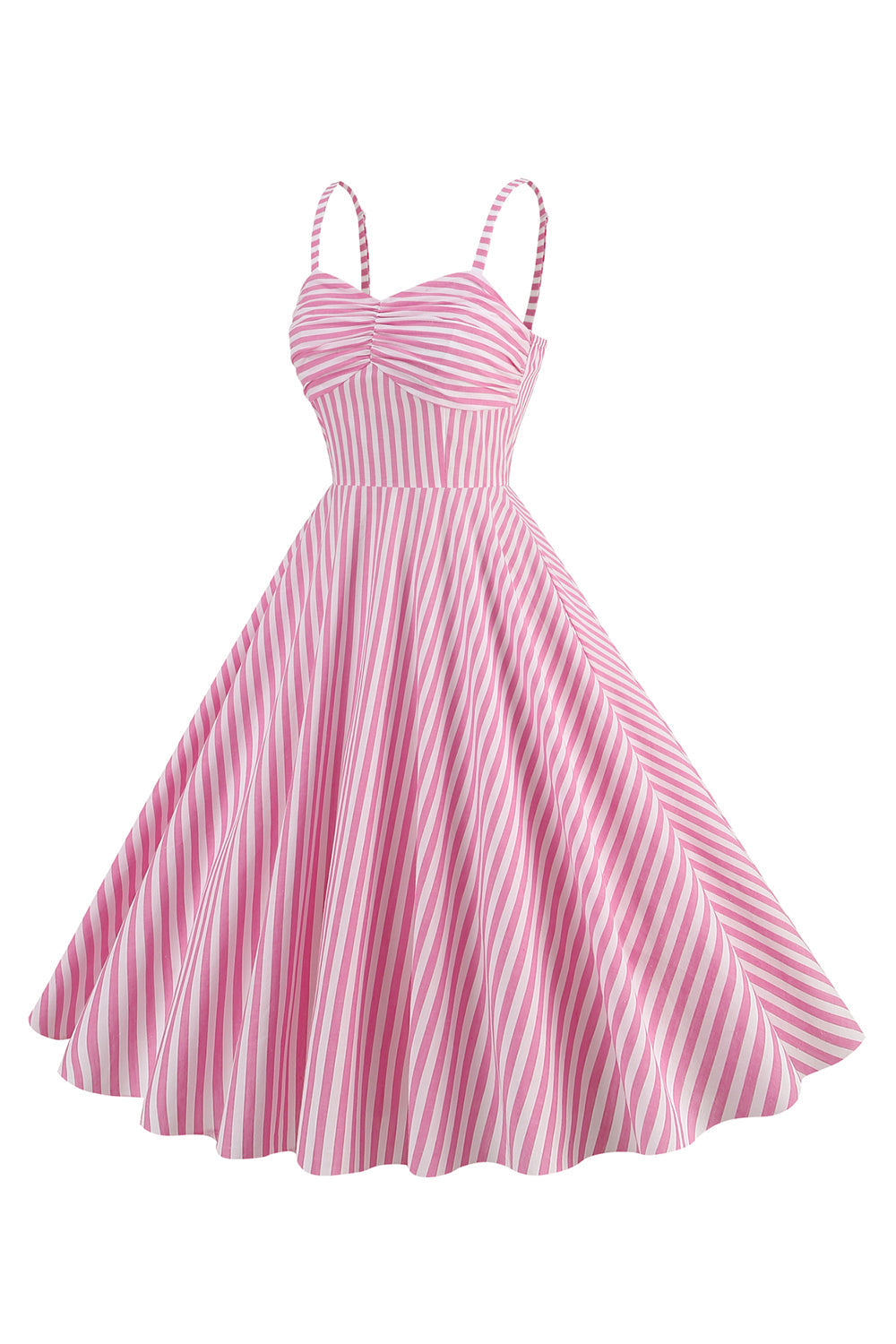 Spaghettiträger rosa Streifen Swing Kleid aus den 1950er Jahren