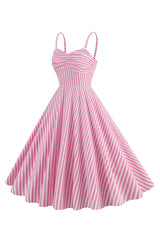 Spaghettiträger rosa Streifen Swing Kleid aus den 1950er Jahren