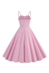 Spaghettiträger rosa Streifen Swing Kleid aus den 1950er Jahren