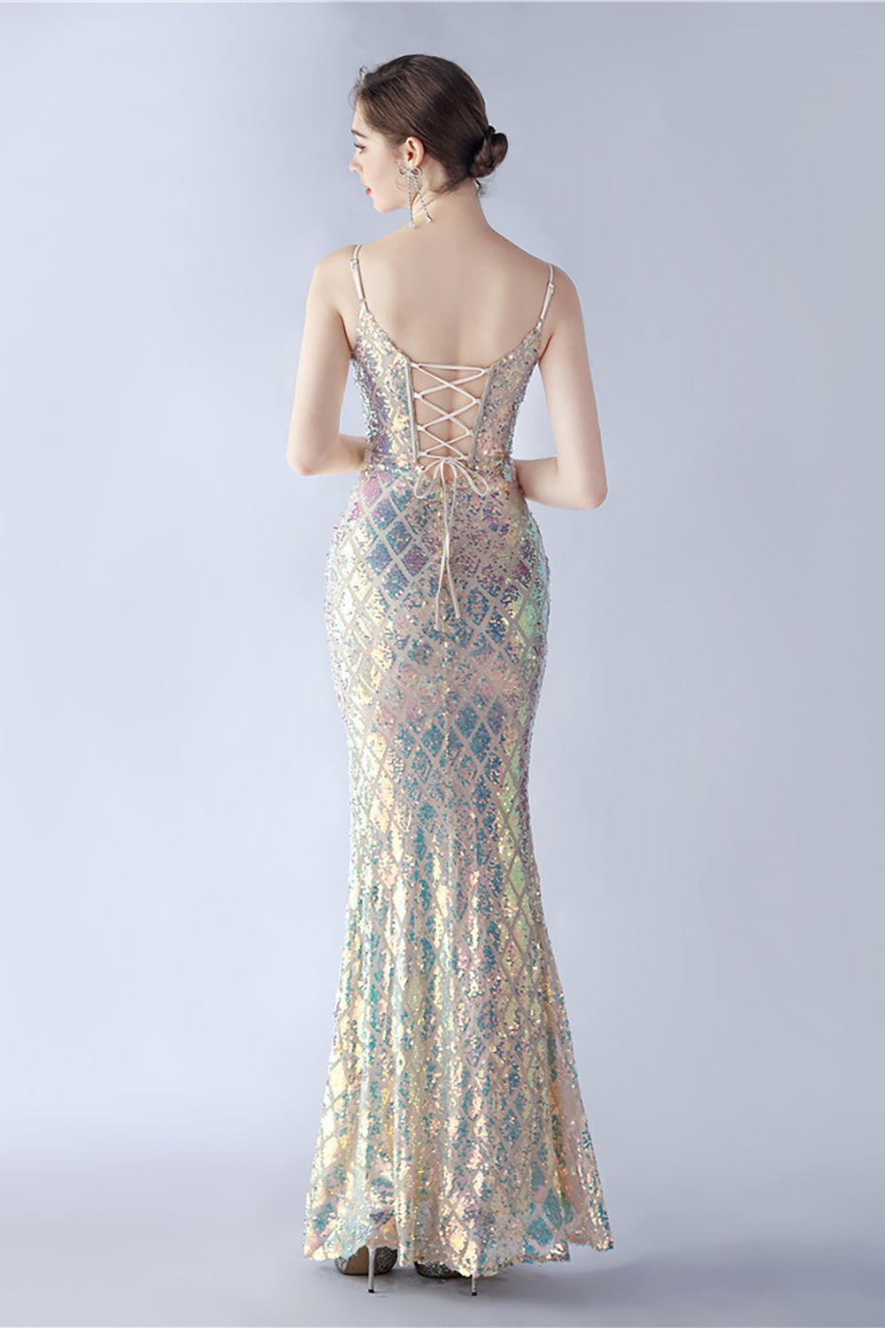 Burgunderrotes V-Ausschnitt Spaghettiträger Pailletten Kleid mit Schlitz