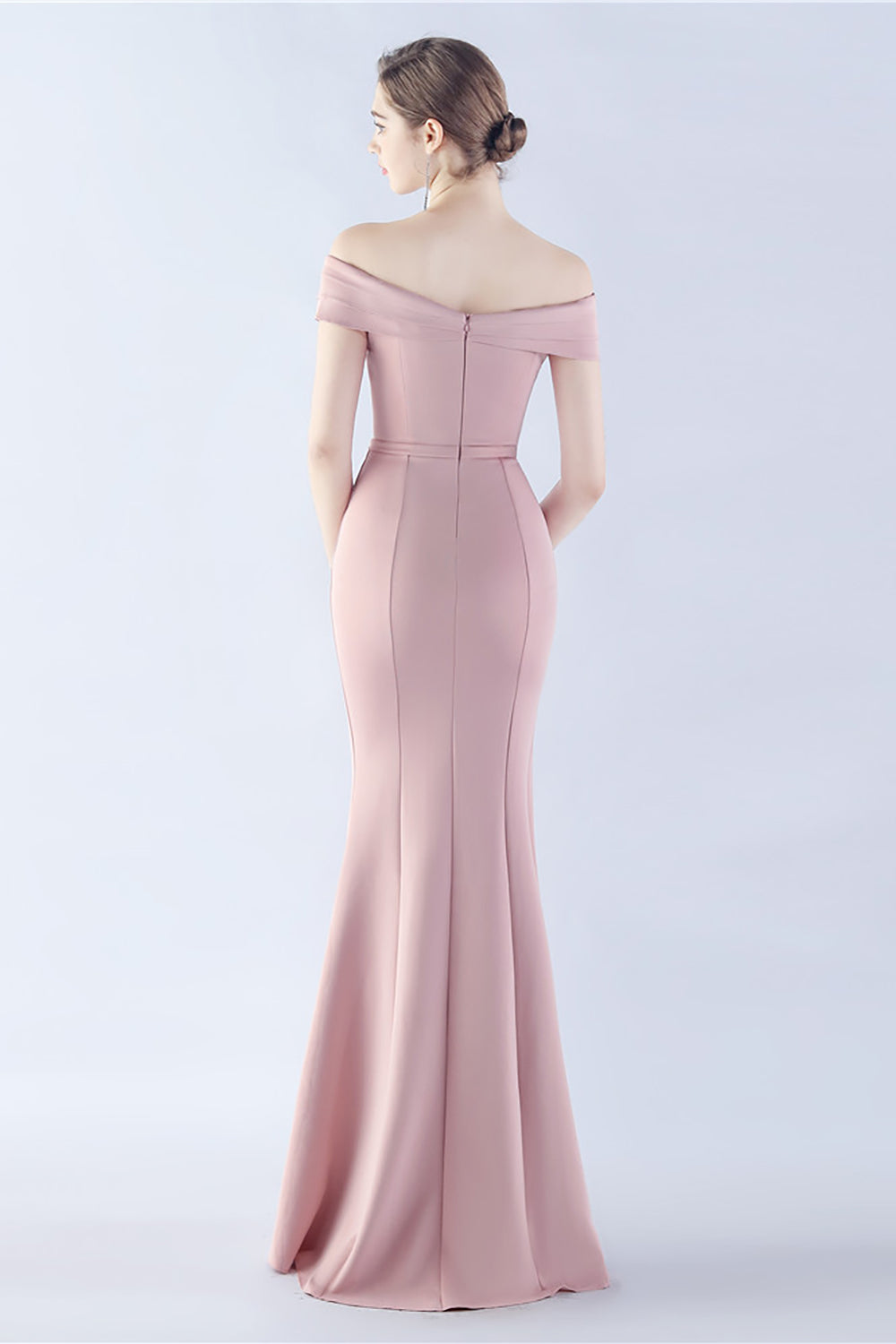 Marineblaues schulterfreies Meerjungfrauen Kleid mit Schlitz